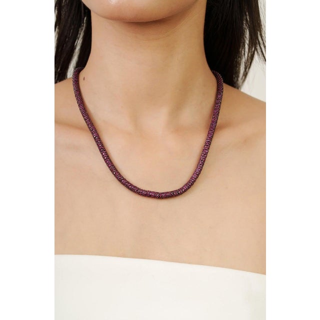 Red Art Nouveau Natural Ruby Pave Set String Tennis Necklace in Silver- Mom Gift For Sale - Image 8 of 12