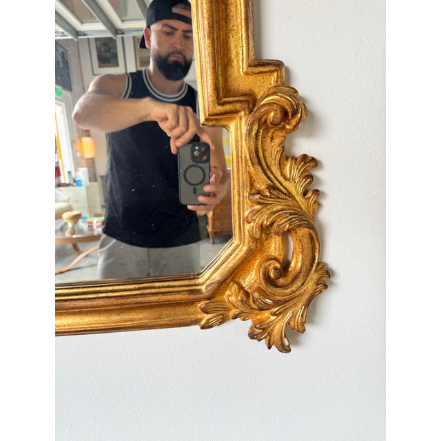 Vintage Hollywood Regency-Style Carved Wood Gold Wall Mirror/ For Sale - Image 10 of 12