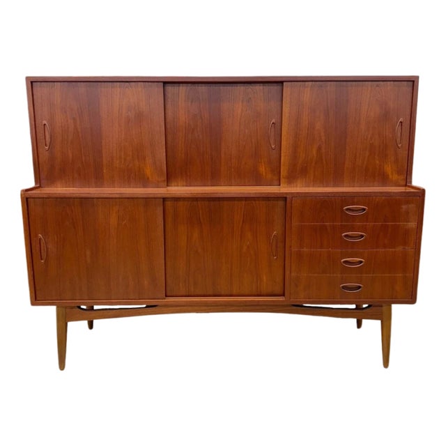 Mid 20th Century Danish Modern Compact Teak Highboard For Sale