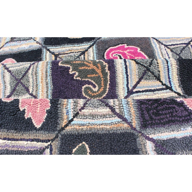 Antique American Hooked Rug With Diamond Patchwork Geometric Leaf Design 9'2"x12'1" For Sale - Image 9 of 10
