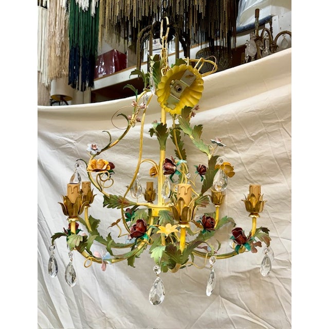 Light Green Pair of Italian Metal Floral Chandeliers For Sale - Image 8 of 10