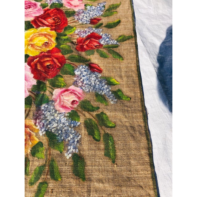 Victorian Vintage Hand Painted Floral Art Over Coarse Juth For Sale - Image 3 of 7