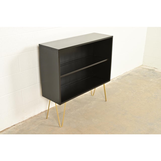 Planner Group Paul McCobb Planner Group Black Lacquered Bookcase on Hairpin Legs, Newly Refinished For Sale - Image 4 of 12