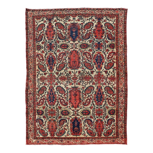 Antique Persian Fine Mission Malayer Rug in Ivory, Red, Blue, Brown 4'2"x6'1" For Sale