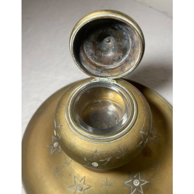 Metal Antique 19th Century Victorian Gilt Bronze Brass Writing Desk Star Inkwell Stand For Sale - Image 7 of 10