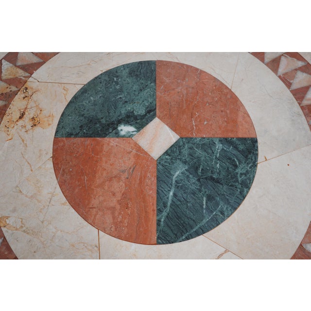 Round Inlaid Marble Top Pedestal Base Dining Room Table For Sale - Image 10 of 13