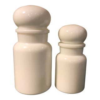 Milk Glass Apothecary Jars - Set of 2 For Sale