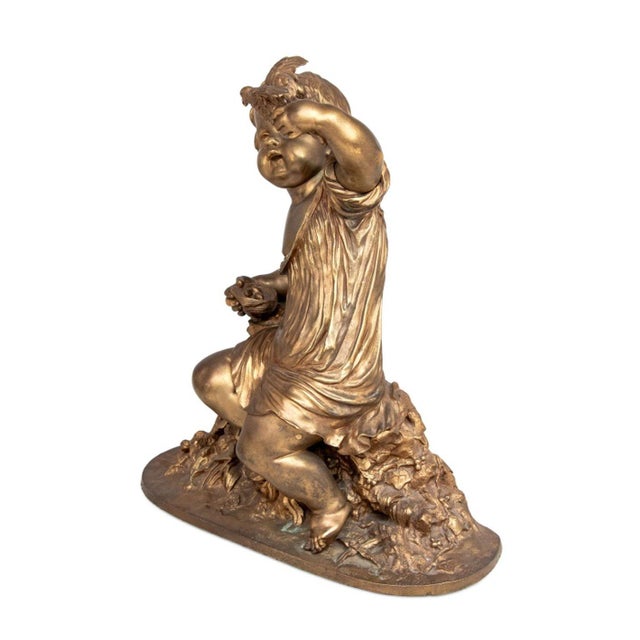 Auguste Moreau Auguste Moreau "The Egg Thief" Gilt Bronze For Sale - Image 4 of 6
