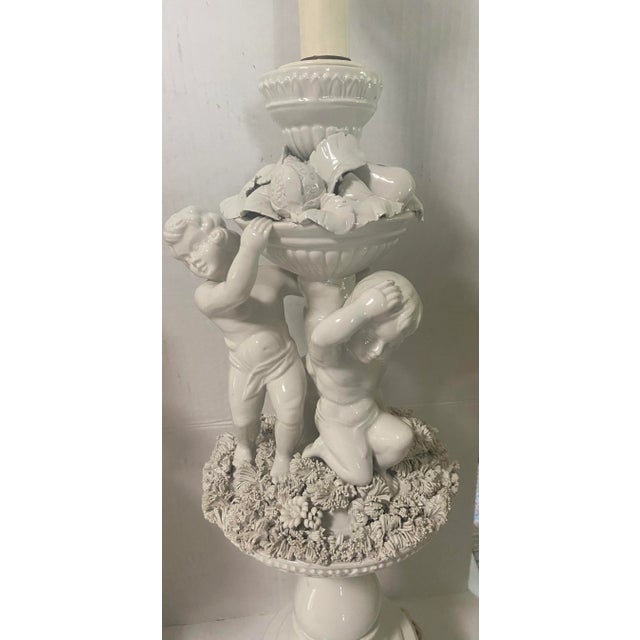 French French Neoclassical Blanc-De-Chine Porcelain Cherub Style Lamp a Pair For Sale - Image 3 of 12