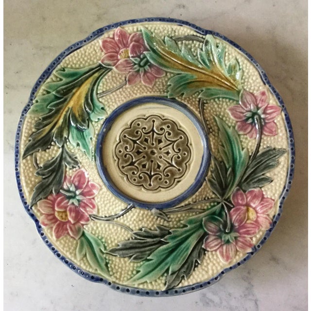 Charming Belgium cake stand or comport with pink flowers circa 1890.