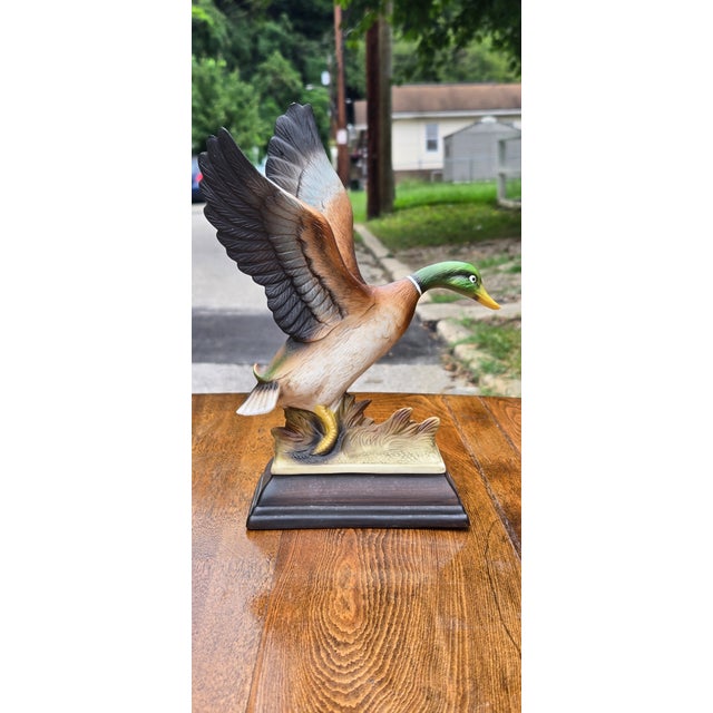 1920s Large Limited Edition Hand-Painted Mallard Duck Figurine Sculpture With Raised Wings For Sale - Image 5 of 12