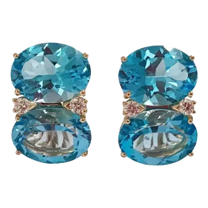 Christina Addison 18kt Yellow Gold Grande Gum Drop™ Earrings With Blue Topaz and Diamonds - a Pair