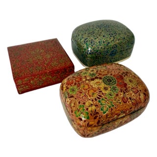 Kashmir Painted & Decoupage Boxes, 3/Set For Sale