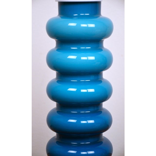 Turquoise Swedish Art Glass Table Lamp by P-O Ström for Alsterfors, 1960s For Sale - Image 8 of 9