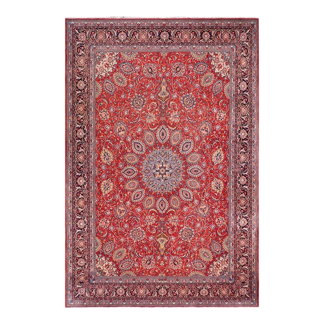 Shabby Chic Persian Rust/Blue Wool Rug - 9'9'' X 13'0'' For Sale