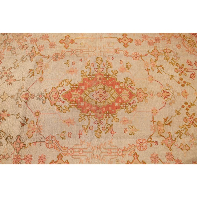 Textile Antique Turkish Oushak Peach Handmade Wool Rug For Sale - Image 7 of 12