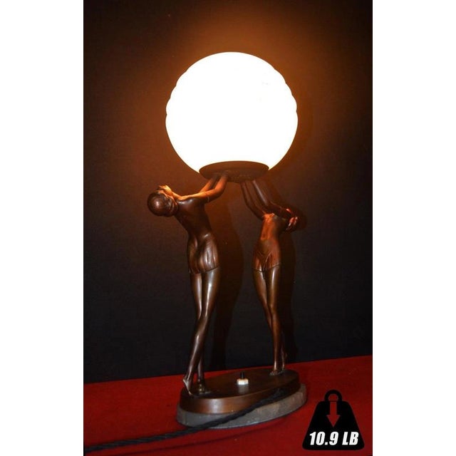 Art Deco French Figural Dancer Table Lamp with Marble Base and Glass Globe, 1930 For Sale - Image 17 of 18