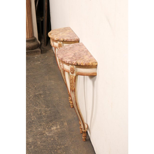 Wood Mid 20th Century Petite Demi-Lune French Wall-Mount Consoles - A Pair For Sale - Image 7 of 11