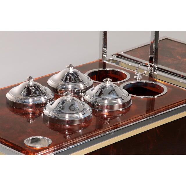 Italian Bar Car Trolley with Chrome and Faux Tortoise, 1960s For Sale - Image 12 of 15