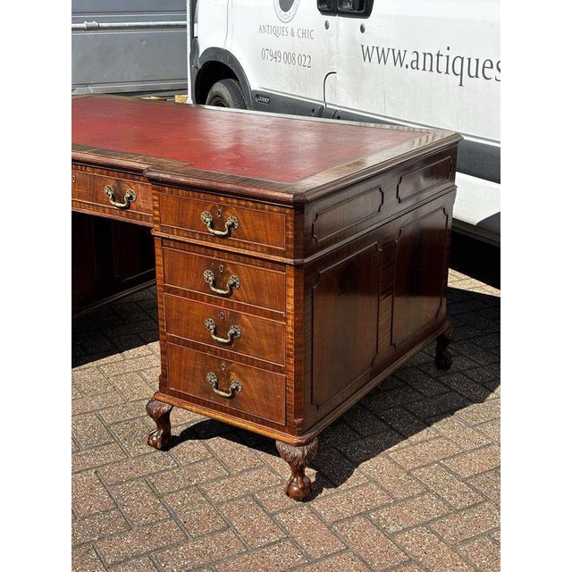 Wood Large Mahogany Twin Pedestal Desk For Sale - Image 7 of 16