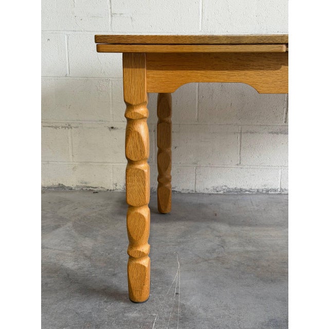 Vintage Danish Oak Expandable Dining Table by Henning Kjærnulf Draw Leaf Table MCM For Sale - Image 9 of 10