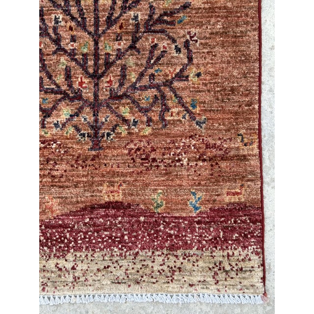 Islamic Terracotta Afghan Gabbeh Tree of Life Rug, 02'00 X 03'00 For Sale - Image 3 of 11