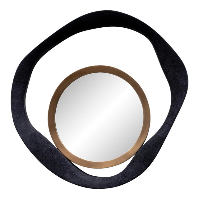 Modern Mirror in Black Shagreen With Bronze Patina Brass Details by R&y Augousti For Sale