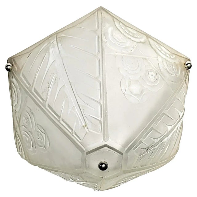 Marius-Ernest Sabino French Art Deco Hexagonal Flush Mount or Pendant Chandelier by Sabino For Sale - Image 4 of 6