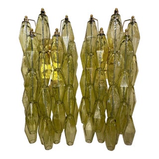 Pair of Murano Green Poliheder Sconces For Sale
