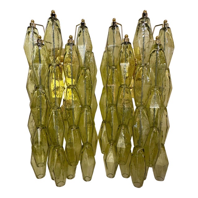 Pair of Murano Green Poliheder Sconces For Sale