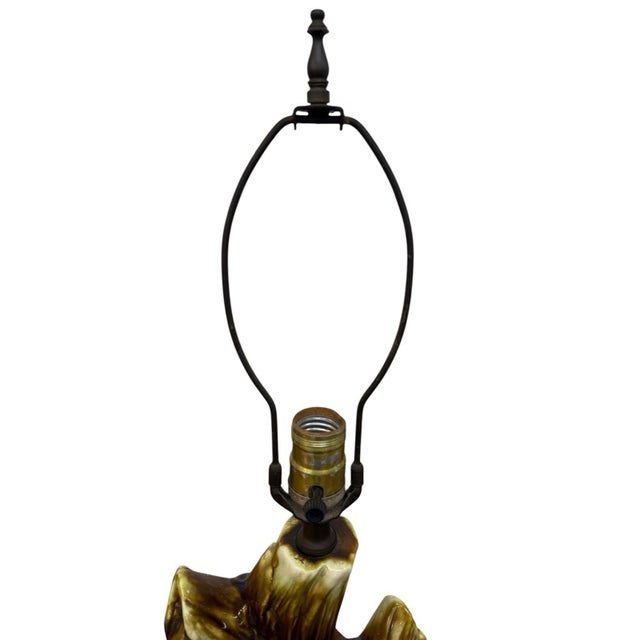 Wood Vintage Mid-Century Modern Ceramic Driftwood Yellow Brown Drip Glaze Tree Branch Table Lamp For Sale - Image 7 of 7