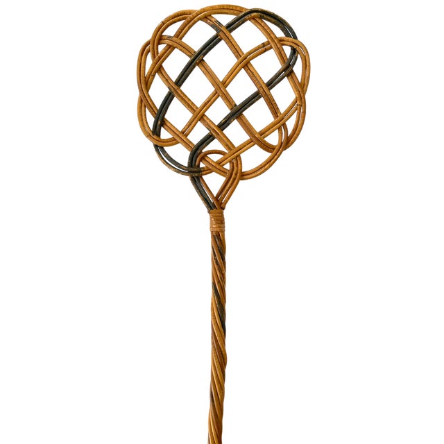 Shabby Chic Vintage Handwoven Rattan Rug Beater With Twisted Handle – English Country Cottage Decor For Sale - Image 3 of 8
