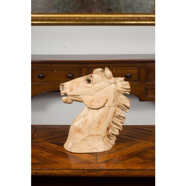 1940s American Carved Wooden Horse Head Fragment with Weathered Patina For Sale - Image 9 of 10