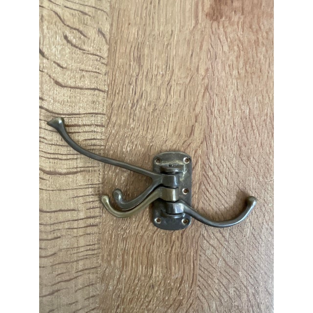 1940s Vintage Triple Pronged Articulating Wall Hook in Brass For Sale - Image 5 of 6