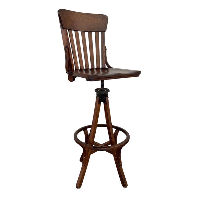 1920s Oak Craftsman Swivel Architect's Drafting Stool For Sale
