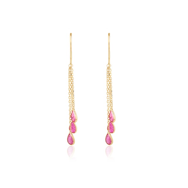 Three Pear Drop Ruby Dangle Earrings in 18k Yellow Gold - 2 Pieces For Sale - Image 4 of 7