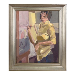 "Ulanda - Painting in Studio Class" Bay Area Figurative Movement Oil on Canvas by Patricia Gren Hayes For Sale