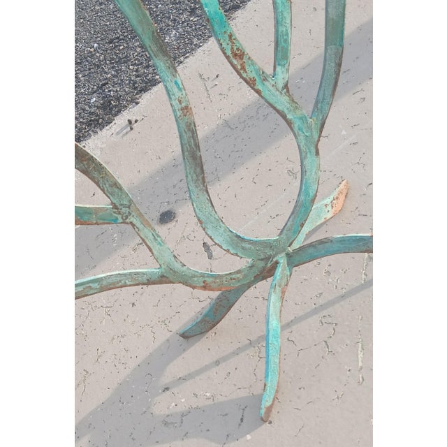 Verdigris Vintage 7 Arm Brutalist Candelabra Hand-Forged Iron and Copper With Verdigris For Sale - Image 8 of 14
