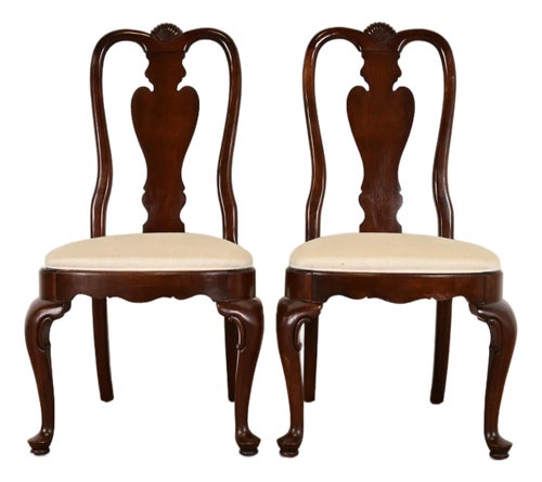 Ethan Allen Queen Anne Solid Mahogany Side Chairs or Dining Chairs, Pair