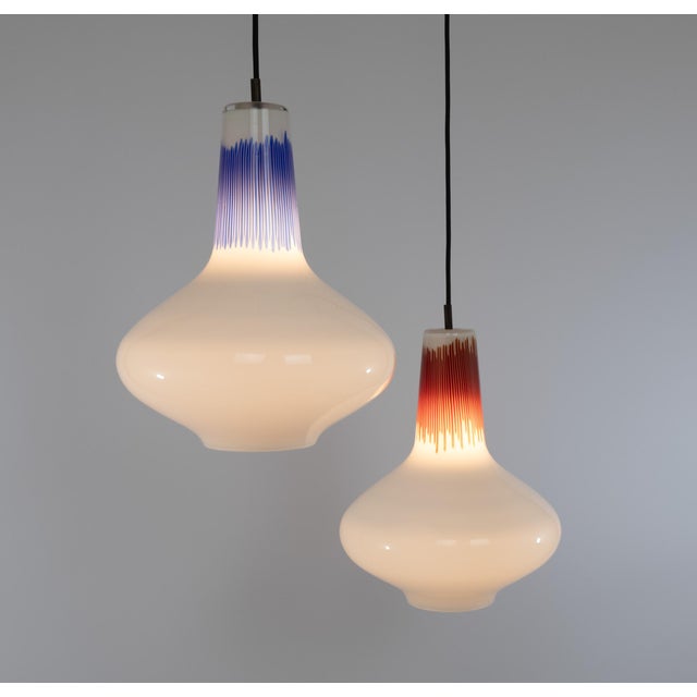 White, Red and Blue Murano Glass Pendants by Massimo Vignelli for Venini, 1950s For Sale - Image 9 of 11