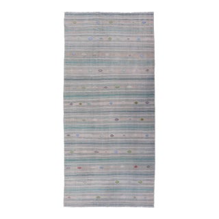 Vintage Hand-Woven Turkish Kilim Gallery Rug in Wool With All-Over Stripe Design For Sale
