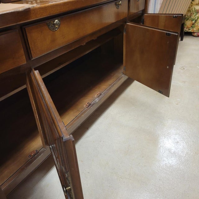1960s Century Furniture Asian Modern Fruitwood Credenza With Brass Hardware For Sale - Image 10 of 10