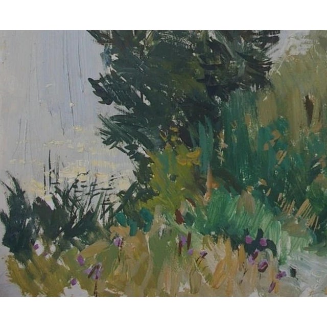 1970s Impressionist Forest Oil Painting, Original Ukrainian Art on Cardboard 60-70 For Sale - Image 5 of 6