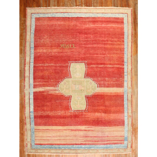 Red Zabihi Rug Collection Red Turkish Kars Rug Dated 1906 - 6'7" x 8'6" For Sale - Image 8 of 11