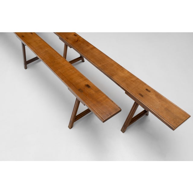 Long Cherrywood Benches, 1900s, Set of 2 For Sale - Image 4 of 9