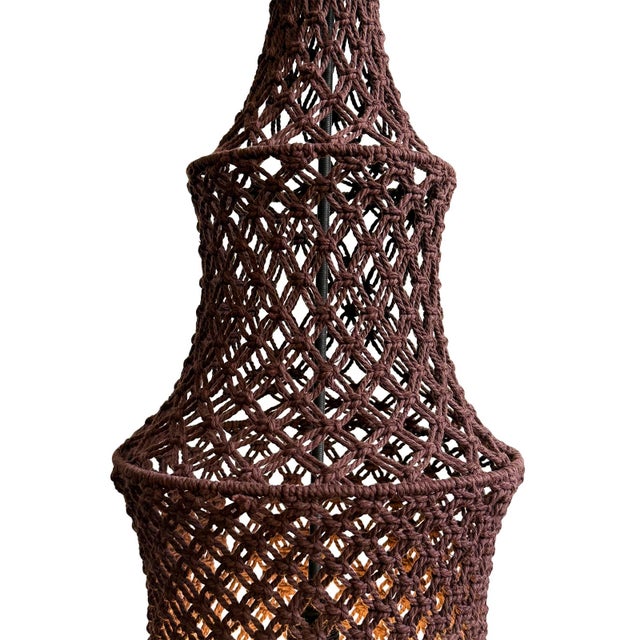 Contemporary Chocolate Macrame Margo Boho Pendant Light Small For Sale - Image 3 of 9