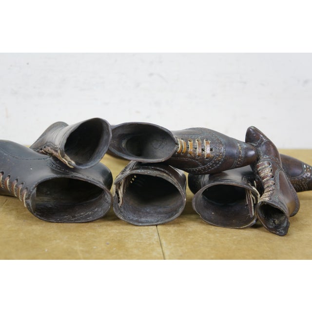 Brown Late 20th Century Set of 6 Theodore Alexander Bronze Victorian Boot Figurines Paperweights 4" to 10" For Sale - Image 8 of 17