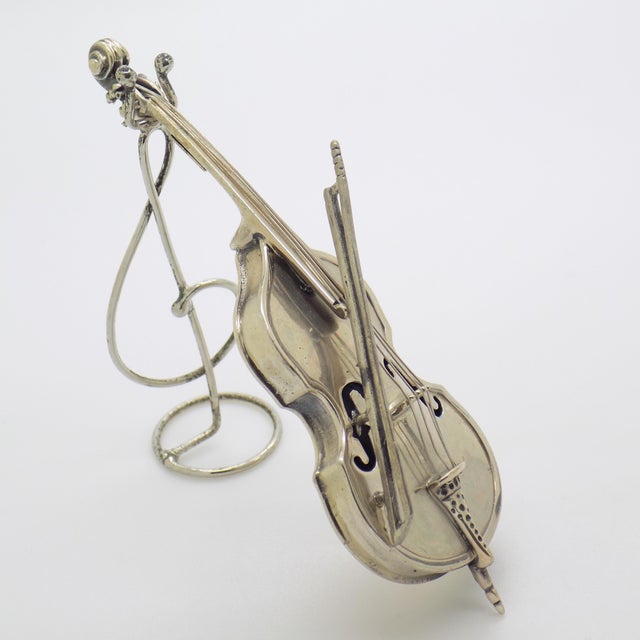 Large Vintage Italian Handmade Silver Violin and Bow Figurine with Stand from Angini, Arezzo, Italy, 1980s For Sale - Image 4 of 14