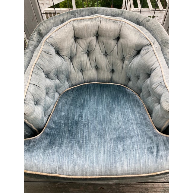 Pair of Vintage Upholstered Tufted Barrel Tub Chairs, 1970s For Sale - Image 9 of 12