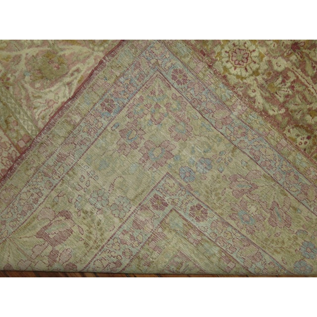 Feminine Persian Antique Kerman Brown Pink Rose Accent Room Size Rug For Sale - Image 4 of 6